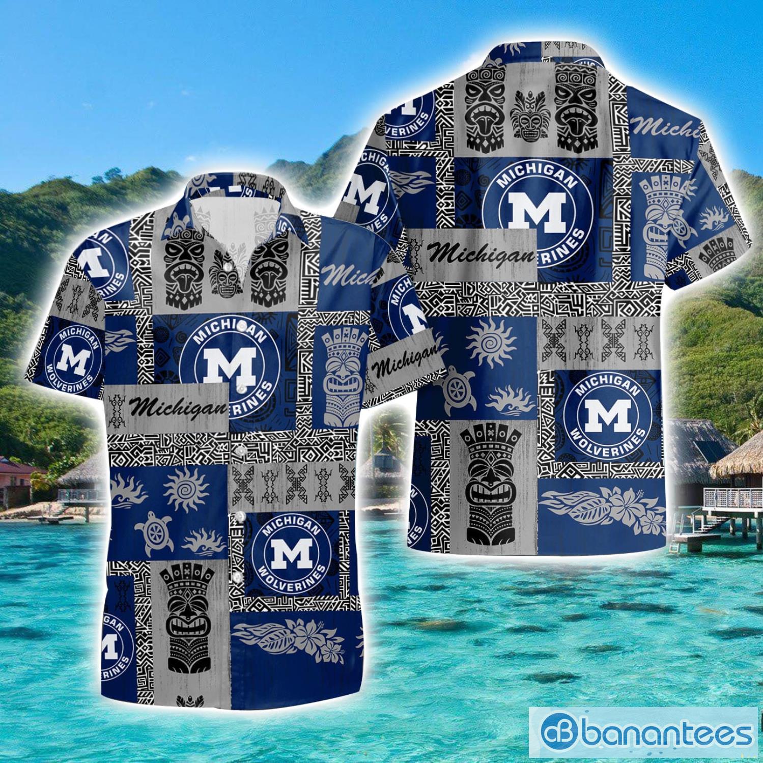 michigan wolverines hawaiian tiki vintage patterns hawaiian shirt summer gift image Michigan Wolverines Hawaiian Tiki Vintage Patterns Hawaiian Shirt Summer Gift Product Photo 1