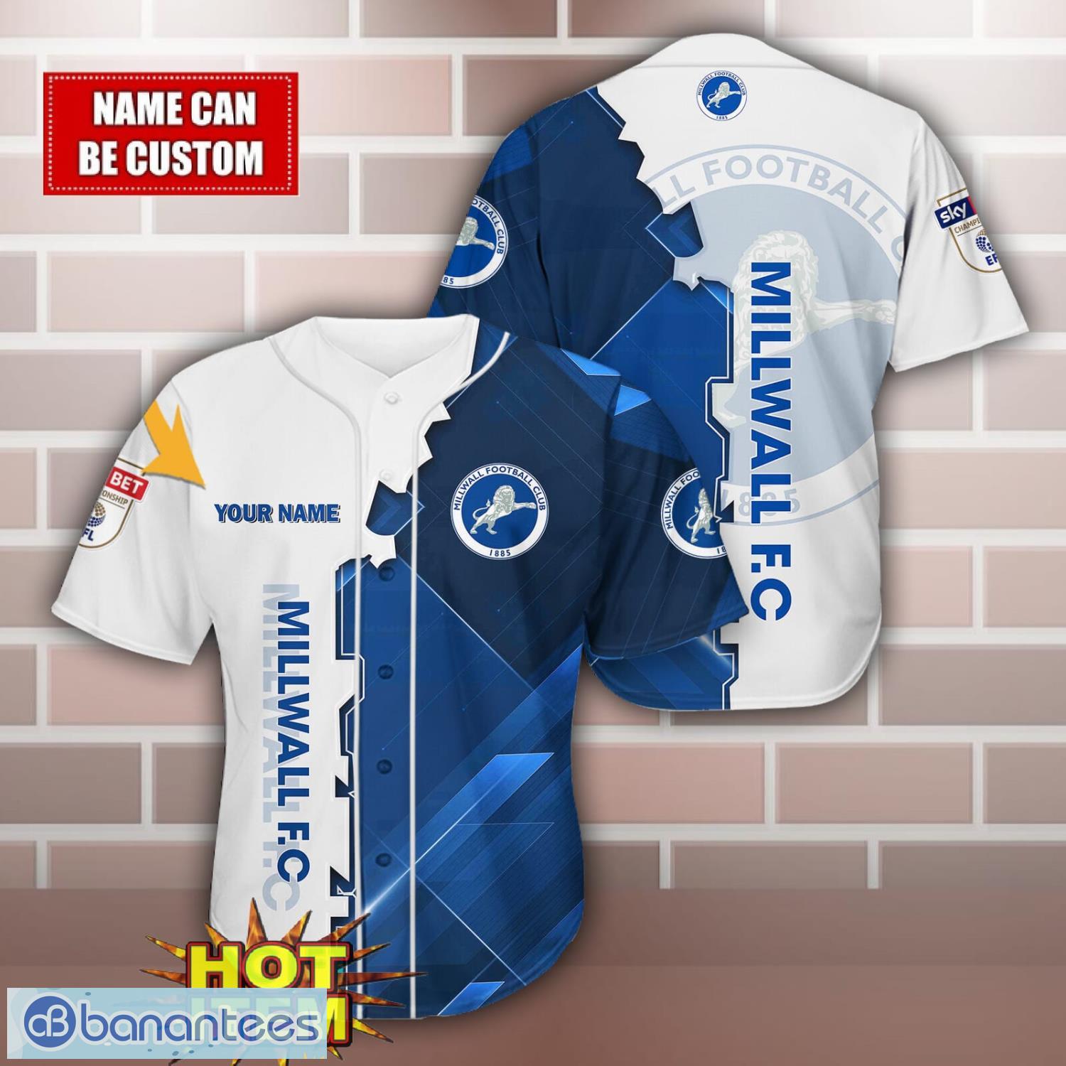millwall fc personalized name 3d baseball jersey shirt image Millwall F.C Personalized Name 3D Baseball Jersey Shirt Product Photo 1