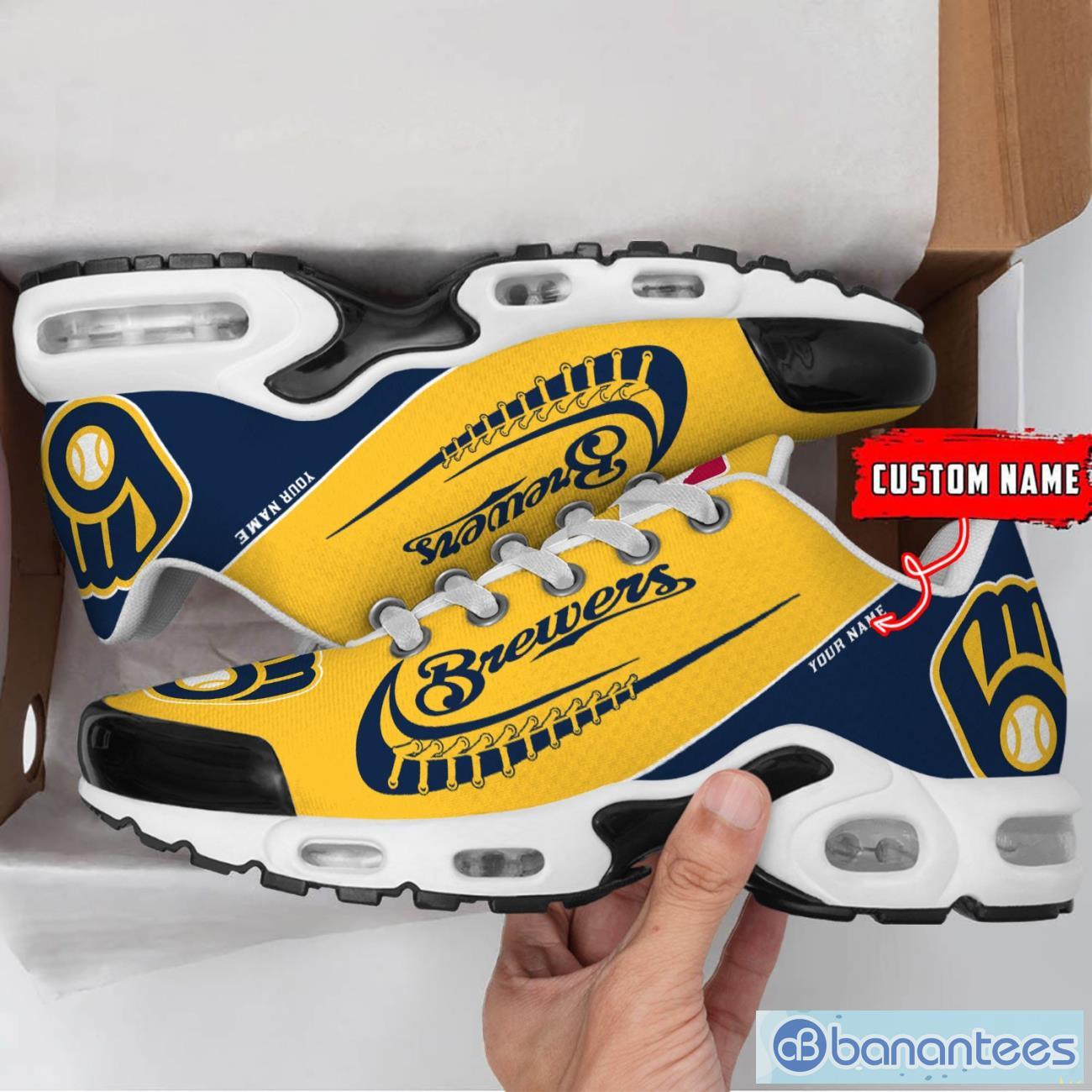 milwaukee brewers mlb custom name air cushion sports shoes men women sneakers 1 image Milwaukee Brewers MLB Custom Name Air Cushion Sports Shoes Men Women Sneakers Product Photo 2