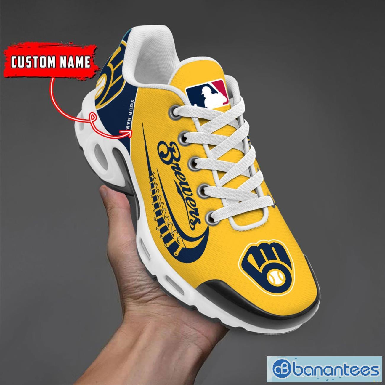 milwaukee brewers mlb custom name air cushion sports shoes men women sneakers image Milwaukee Brewers MLB Custom Name Air Cushion Sports Shoes Men Women Sneakers Product Photo 1