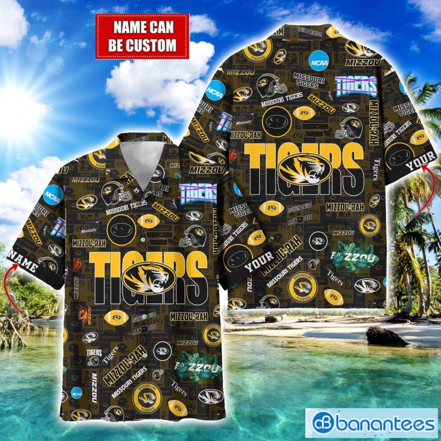 missouri tigers football beach shirts logo custom name hawaiian shirt image Missouri Tigers Football Beach Shirts Logo Custom Name Hawaiian Shirt Product Photo 1