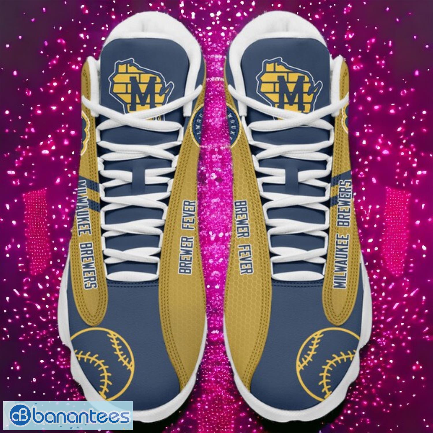 mlb milwaukee brewers logo design gift for fans air jordan 13 shoes 1 image MLB Milwaukee Brewers Logo Design Gift For Fans Air Jordan 13 Shoes Product Photo 2
