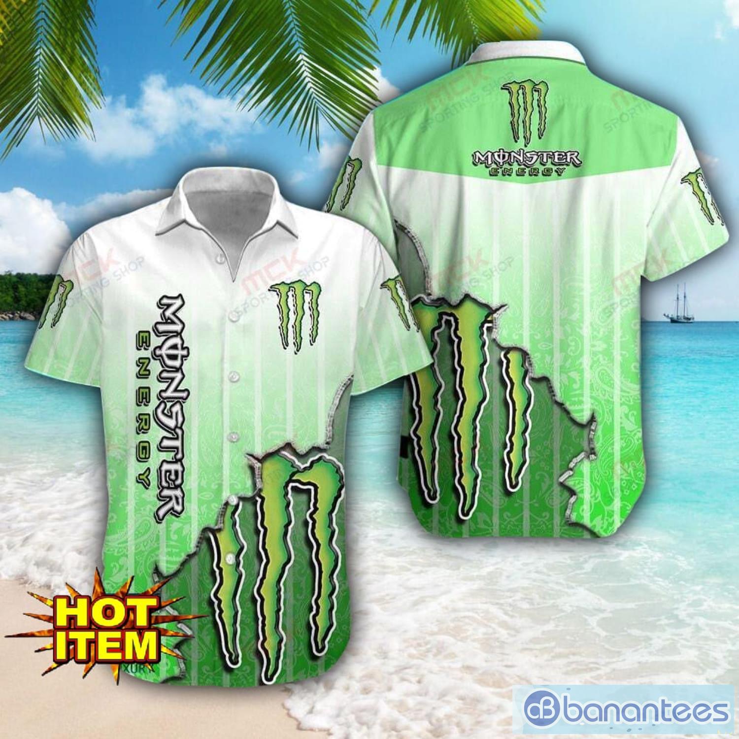 monster energy logo broken wall printed 3d hawaiian shirt for fans image Monster Energy Logo Broken Wall Printed 3D Hawaiian Shirt For Fans Product Photo 1