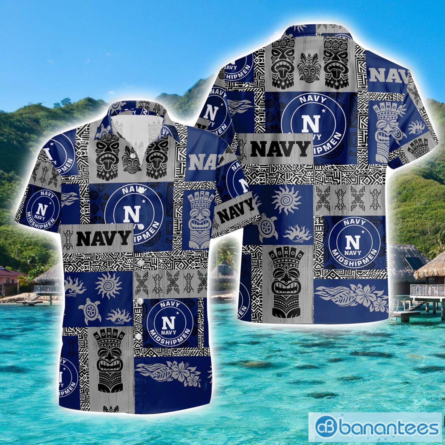 navy midshipmen hawaiian tiki vintage patterns hawaiian shirt summer gift image Navy Midshipmen Hawaiian Tiki Vintage Patterns Hawaiian Shirt Summer Gift Product Photo 1