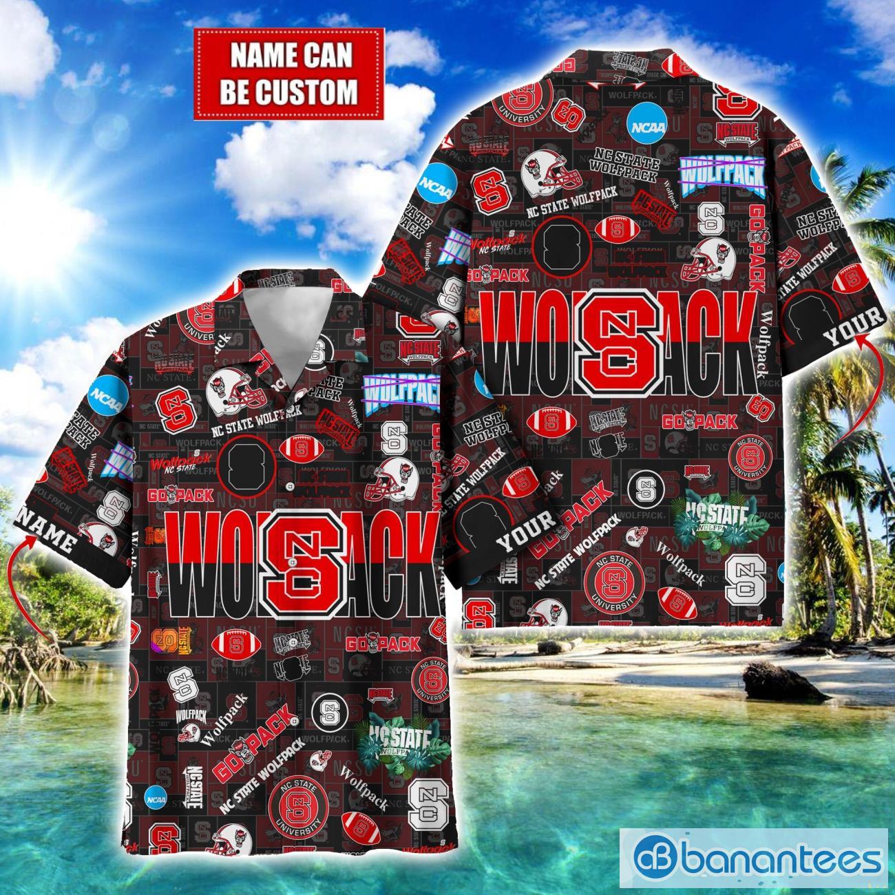 nc state wolfpack football beach shirts logo custom name hawaiian shirt image NC State Wolfpack Football Beach Shirts Logo Custom Name Hawaiian Shirt Product Photo 1
