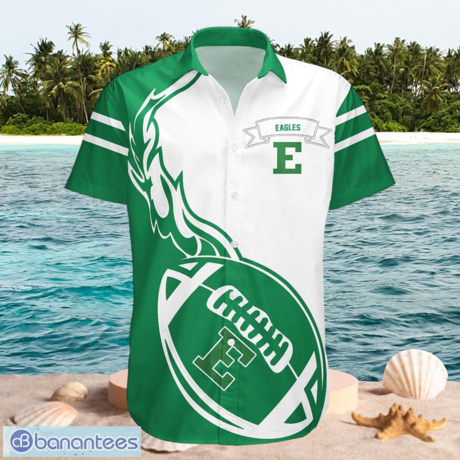 ncaa eastern michigan eagles logo design flame ball white green shirt hawaiian shirt image NCAA Eastern Michigan Eagles Logo Design Flame Ball White Green Shirt Hawaiian Shirt Product Photo 1