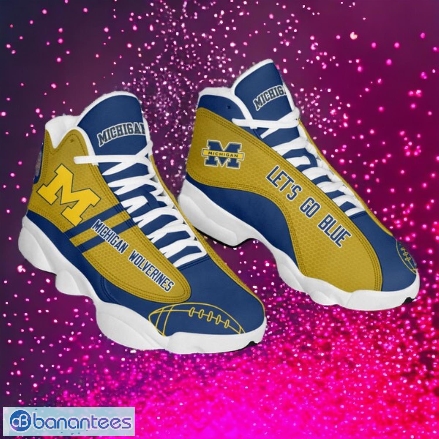 ncaa michigan wolverines logo design gift for fans air jordan 13 shoes image NCAA Michigan Wolverines Logo Design Gift For Fans Air Jordan 13 Shoes Product Photo 1