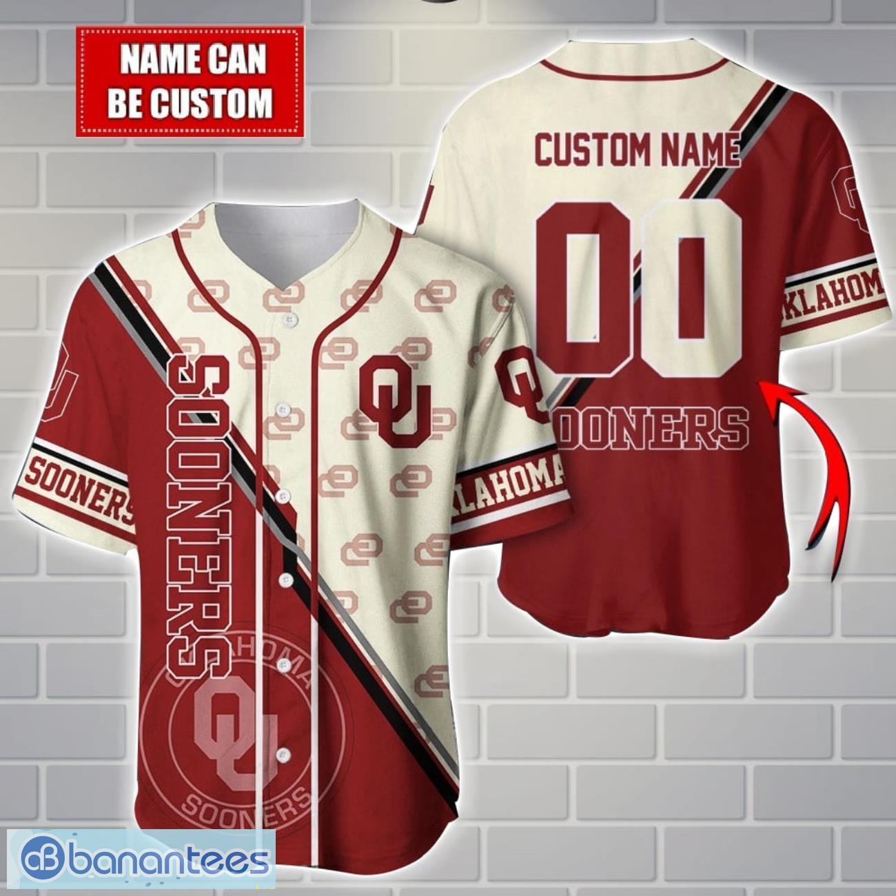ncaa oklahoma sooners custom name and number sport baseball jersey shirt image NCAA Oklahoma Sooners Custom Name And Number Sport Baseball Jersey Shirt Product Photo 1