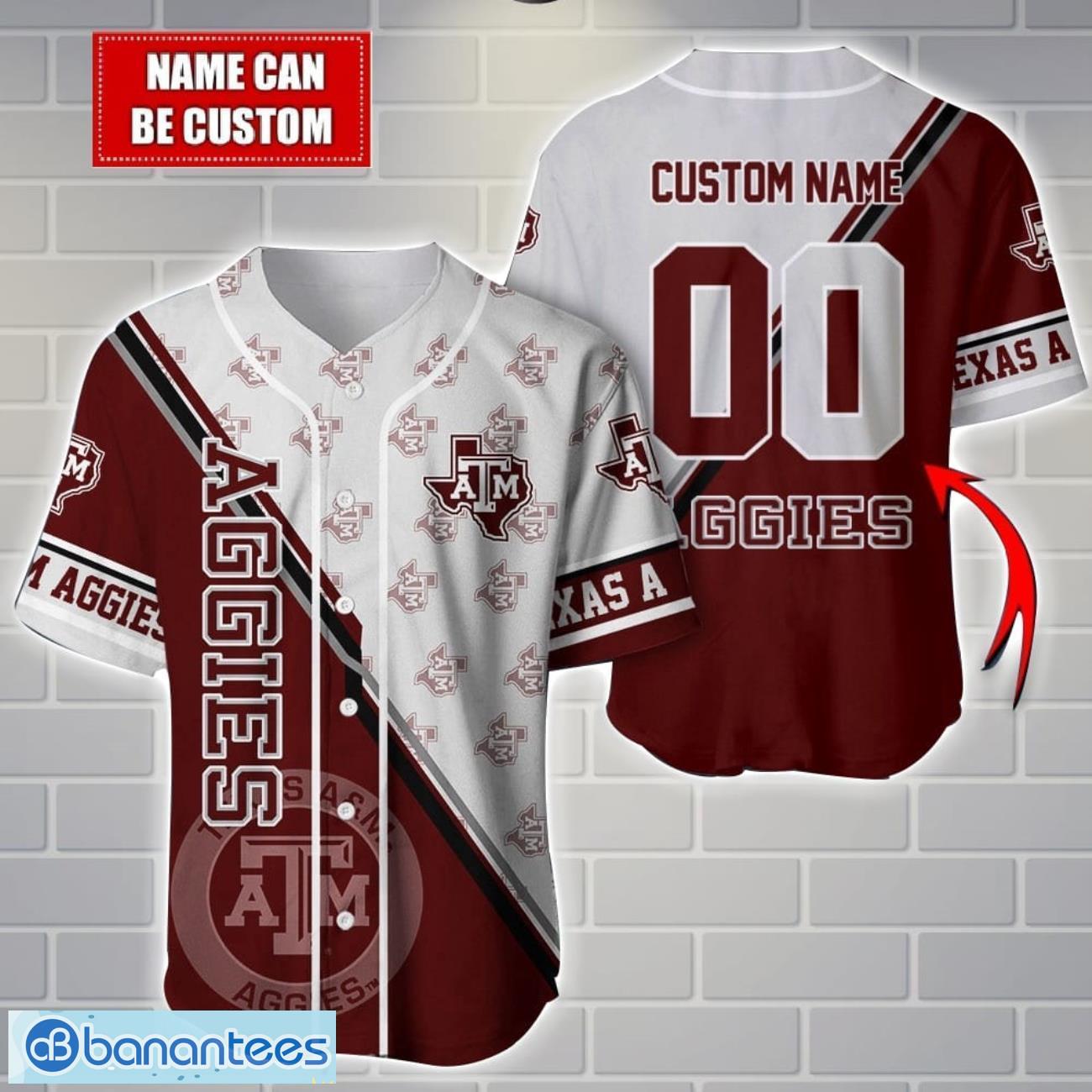 ncaa texas aampampm aggies custom name and number sport baseball jersey shirt image NCAA Texas A&M Aggies Custom Name And Number Sport Baseball Jersey Shirt Product Photo 1