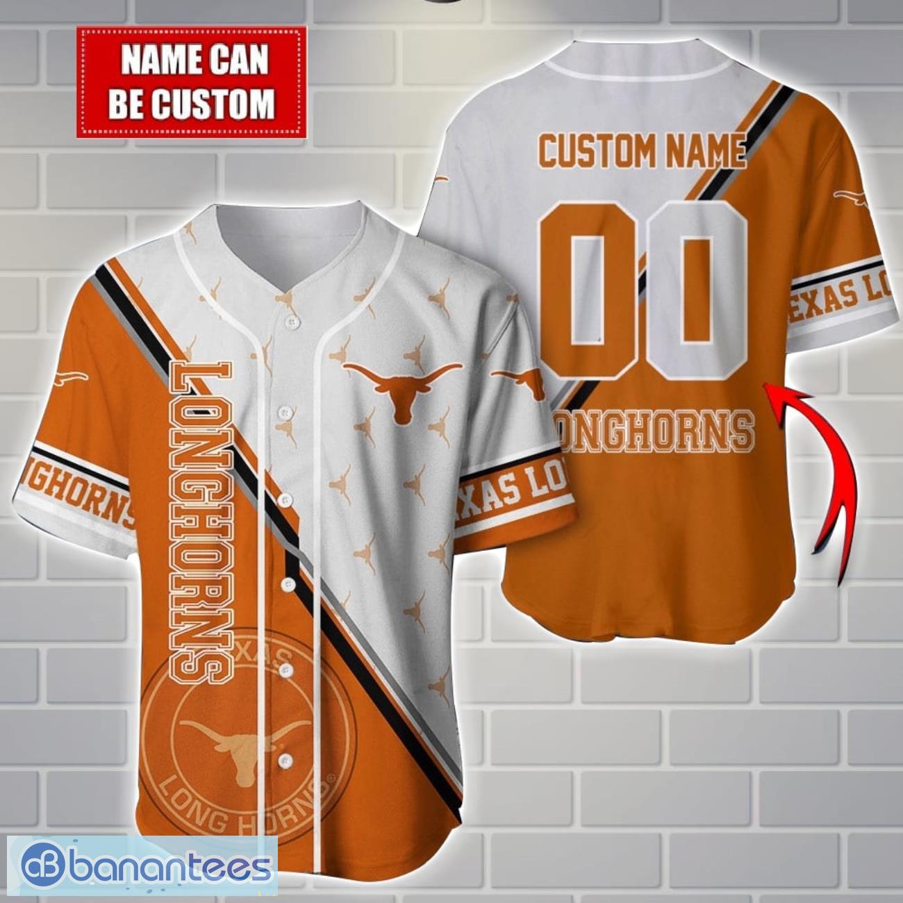ncaa texas longhorns custom name and number sport baseball jersey shirt image NCAA Texas Longhorns Custom Name And Number Sport Baseball Jersey Shirt Product Photo 1