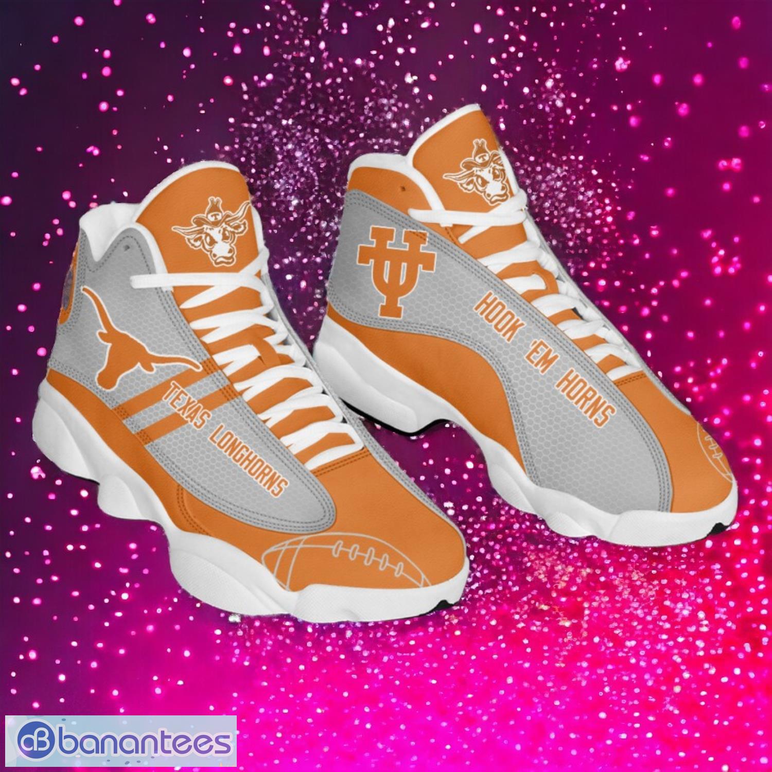 ncaa texas longhorns logo design gift for fans air jordan 13 shoes image NCAA Texas Longhorns Logo Design Gift For Fans Air Jordan 13 Shoes Product Photo 1