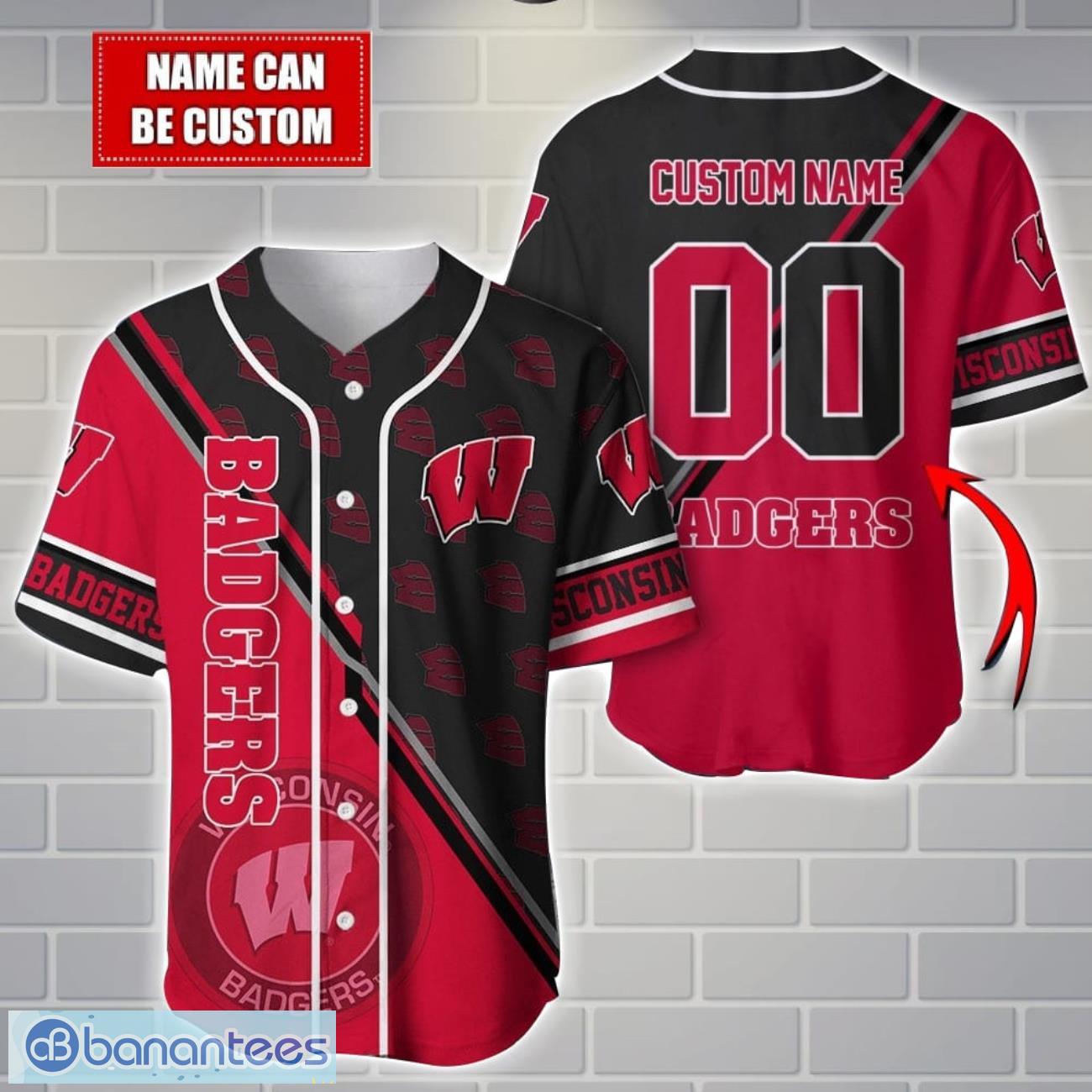 ncaa wisconsin badgers custom name and number sport baseball jersey shirt image NCAA Wisconsin Badgers Custom Name And Number Sport Baseball Jersey Shirt Product Photo 1
