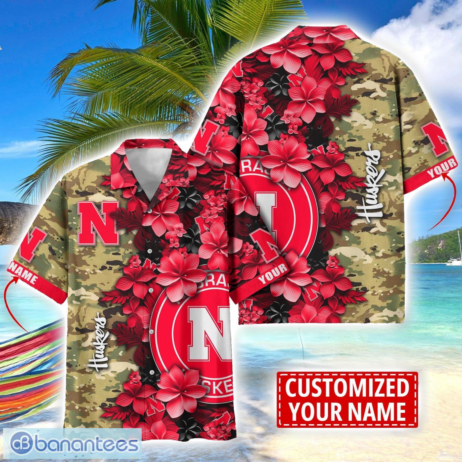 nebraska cornhuskers custom name personalized camo flower pattern hawaiian shirt image Nebraska Cornhuskers Custom Name Personalized Camo Flower Pattern Hawaiian Shirt Product Photo 1