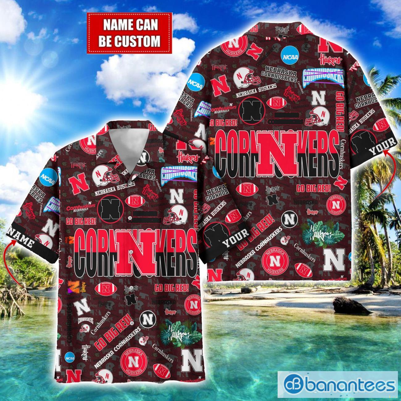 nebraska cornhuskers football beach shirts logo custom name hawaiian shirt image Nebraska Cornhuskers Football Beach Shirts Logo Custom Name Hawaiian Shirt Product Photo 1