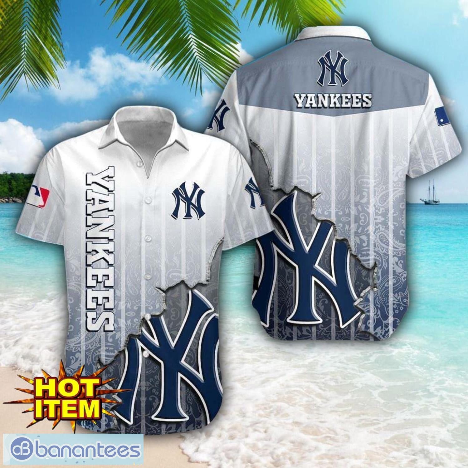 new york yankees logo broken wall printed 3d hawaiian shirt for fans image New York Yankees Logo Broken Wall Printed 3D Hawaiian Shirt For Fans Product Photo 1