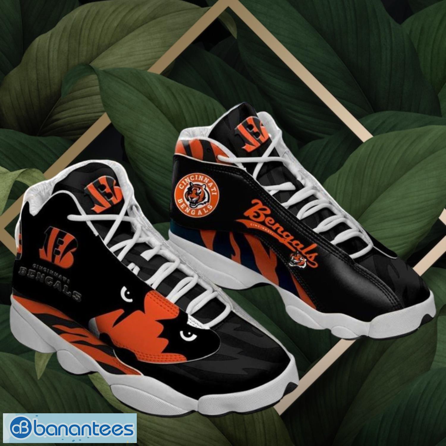 nfl cincinnati bengals logo design black shoes gift for fans air jordan 13 image NFL Cincinnati Bengals Logo Design Black Shoes Gift For Fans Air Jordan 13 Product Photo 1