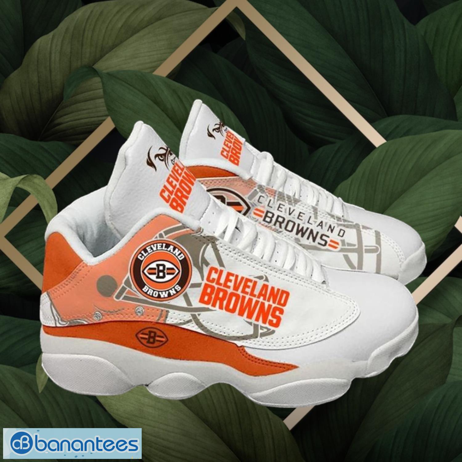 nfl cleveland browns logo design white shoes gift for fans air jordan 13 image NFL Cleveland Browns Logo Design White Shoes Gift For Fans Air Jordan 13 Product Photo 1