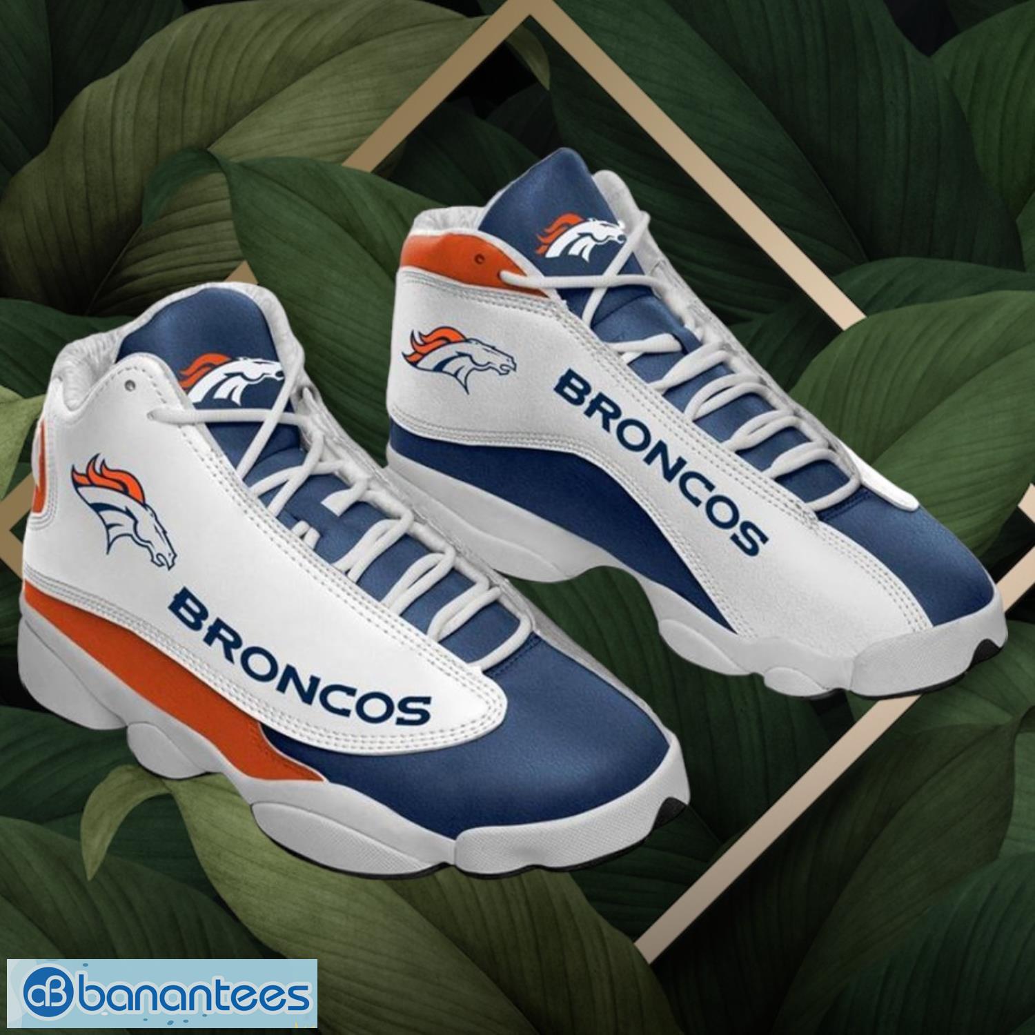 nfl denver broncos logo design white blue shoes gift for fans air jordan 13 image NFL Denver Broncos Logo Design White Blue Shoes Gift For Fans Air Jordan 13 Product Photo 1