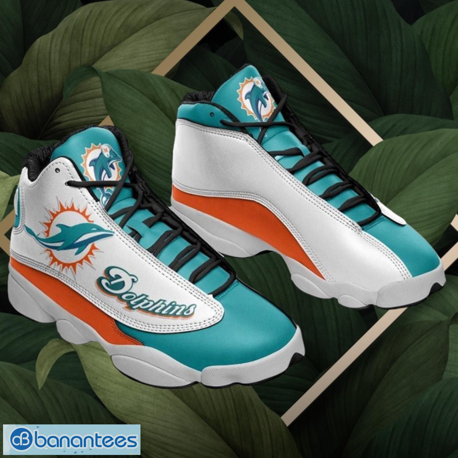 nfl miami dolphins logo design white blue shoes gift for fans air jordan 13 image NFL Miami Dolphins Logo Design White Blue Shoes Gift For Fans Air Jordan 13 Product Photo 1