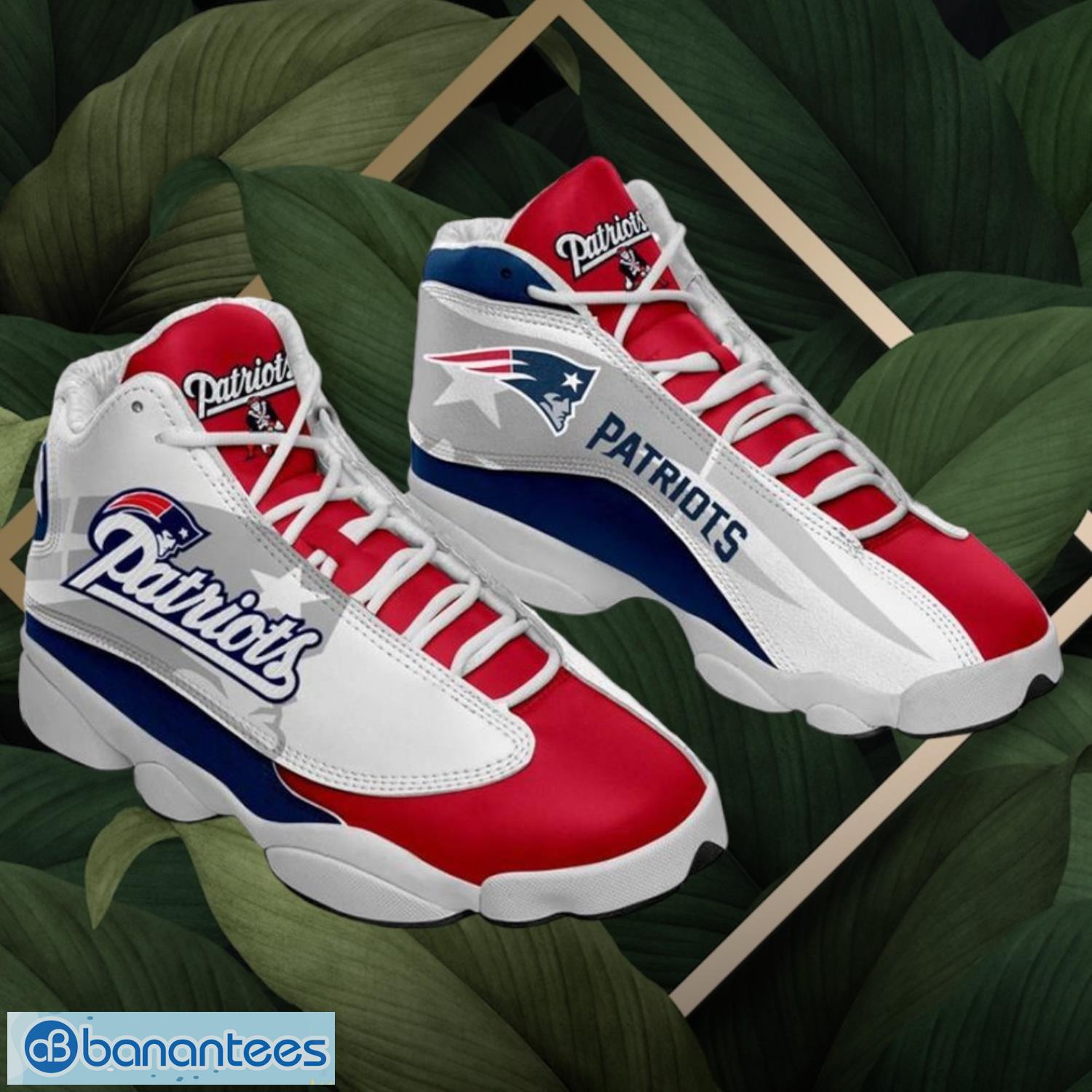 nfl new englang patriots logo design white red shoes gift for fans air jordan 13 image NFL New Englang Patriots Logo Design White Red Shoes Gift For Fans Air Jordan 13 Product Photo 1