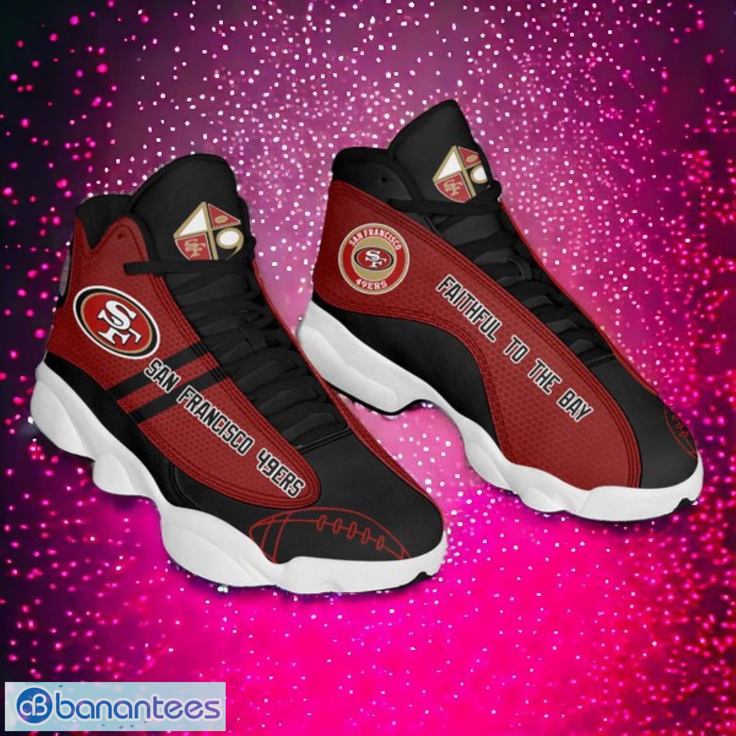 nfl san francisco 49ers logo design gift for fans air jordan 13 shoes image NFL San Francisco 49ers Logo Design Gift For Fans Air Jordan 13 Shoes Product Photo 1