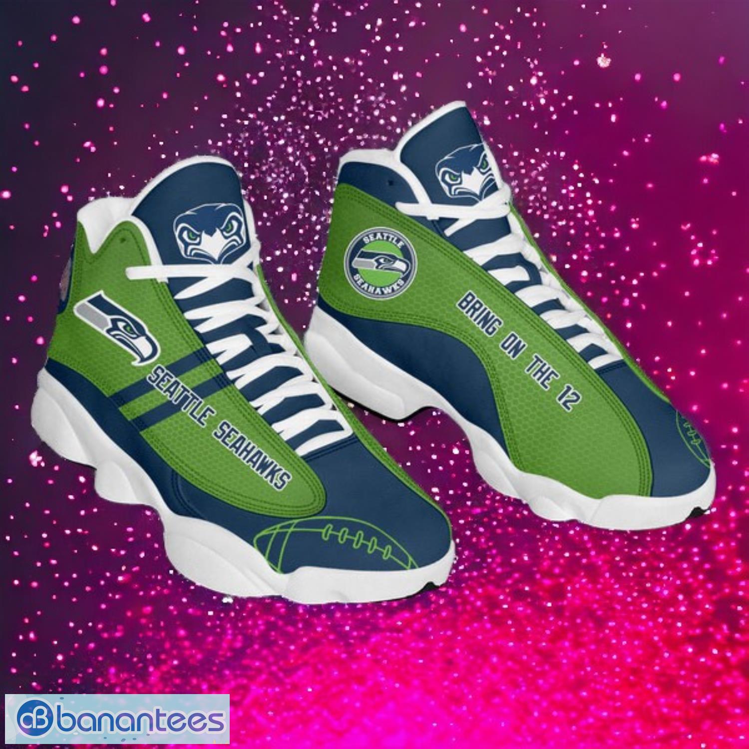 nfl seattle seahawks logo design gift for fans air jordan 13 shoes image NFL Seattle Seahawks Logo Design Gift For Fans Air Jordan 13 Shoes Product Photo 1