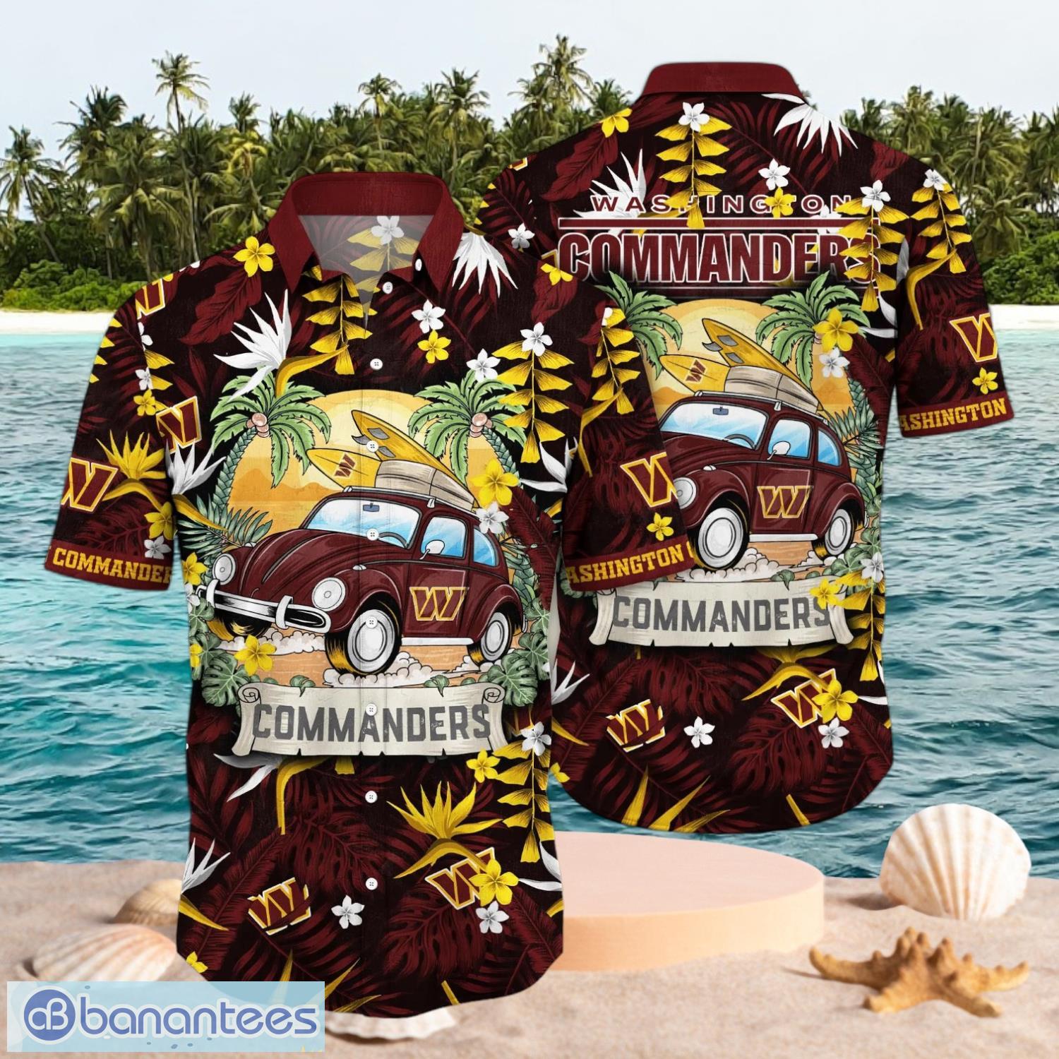 nfl washington commanders logo design aloha shirt hawaiian shirt image NFL Washington Commanders Logo Design Aloha Shirt Hawaiian Shirt Product Photo 1