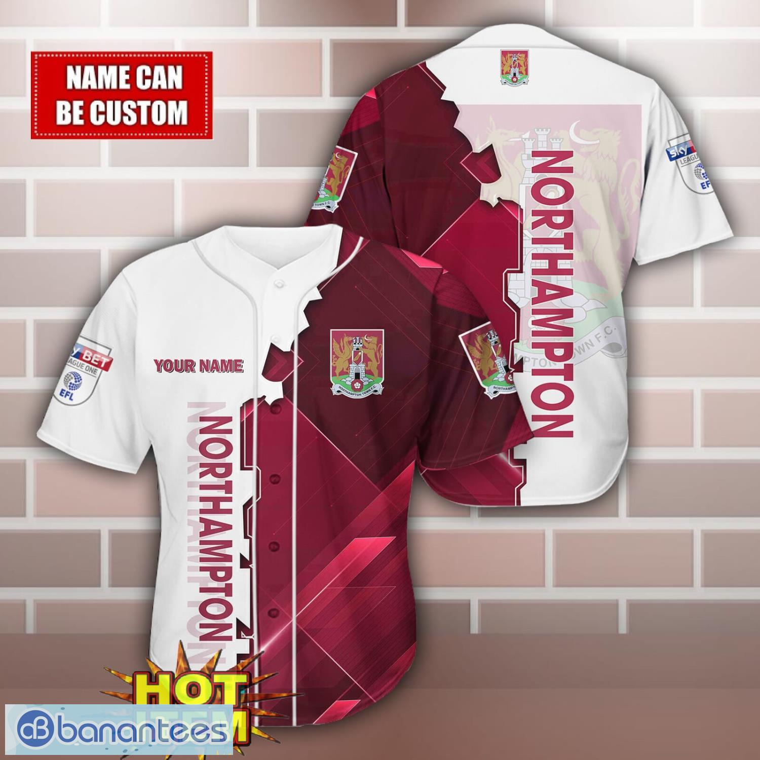 northampton town fc personalized name 3d baseball jersey shirt image Northampton Town F.C Personalized Name 3D Baseball Jersey Shirt Product Photo 1