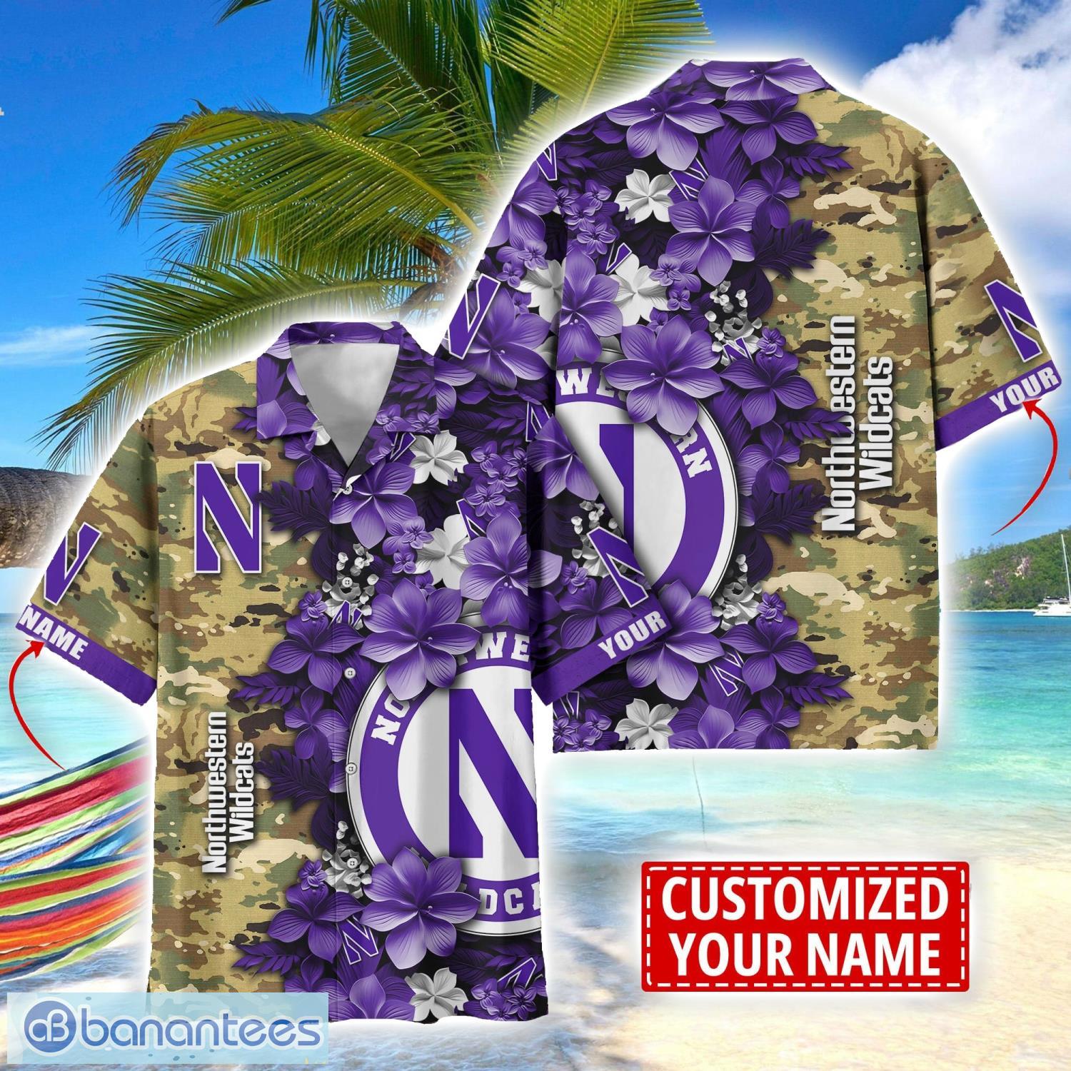 northwestern wildcats custom name personalized camo flower pattern hawaiian shirt image Northwestern Wildcats Custom Name Personalized Camo Flower Pattern Hawaiian Shirt Product Photo 1