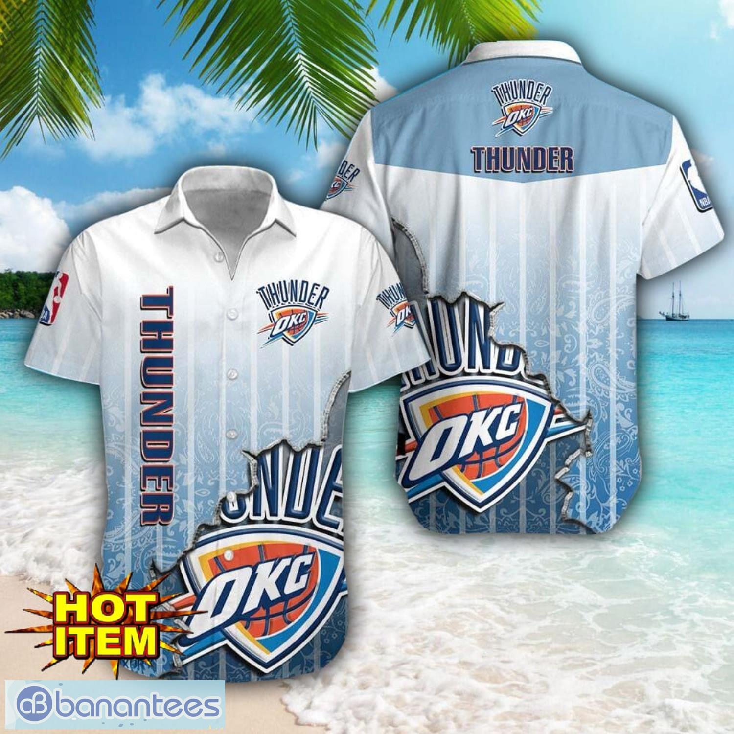 oklahoma city thunder logo broken wall printed 3d hawaiian shirt for fans image Oklahoma City Thunder Logo Broken Wall Printed 3D Hawaiian Shirt For Fans Product Photo 1