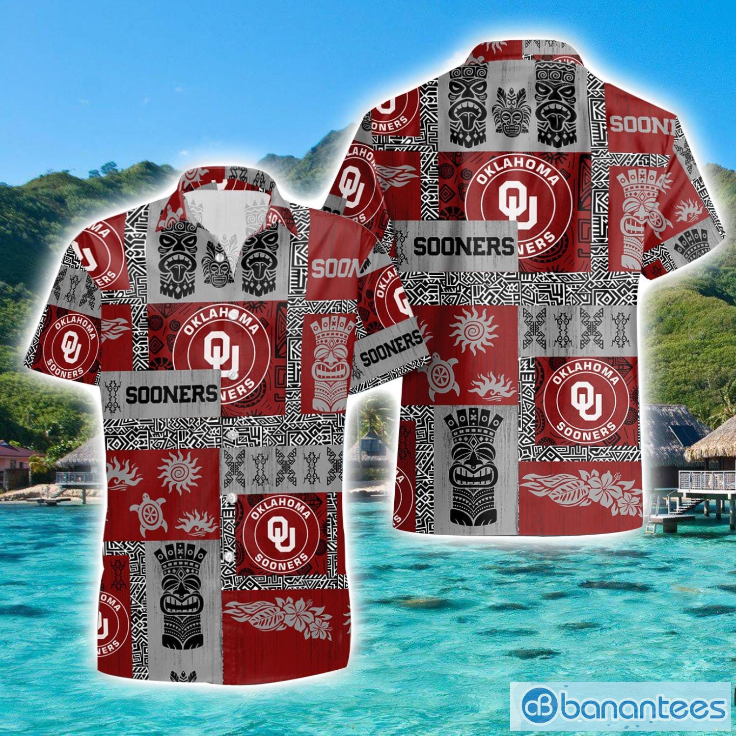 oklahoma sooners hawaiian tiki vintage patterns hawaiian shirt summer gift image Oklahoma Sooners Hawaiian Tiki Vintage Patterns Hawaiian Shirt Summer Gift Product Photo 1