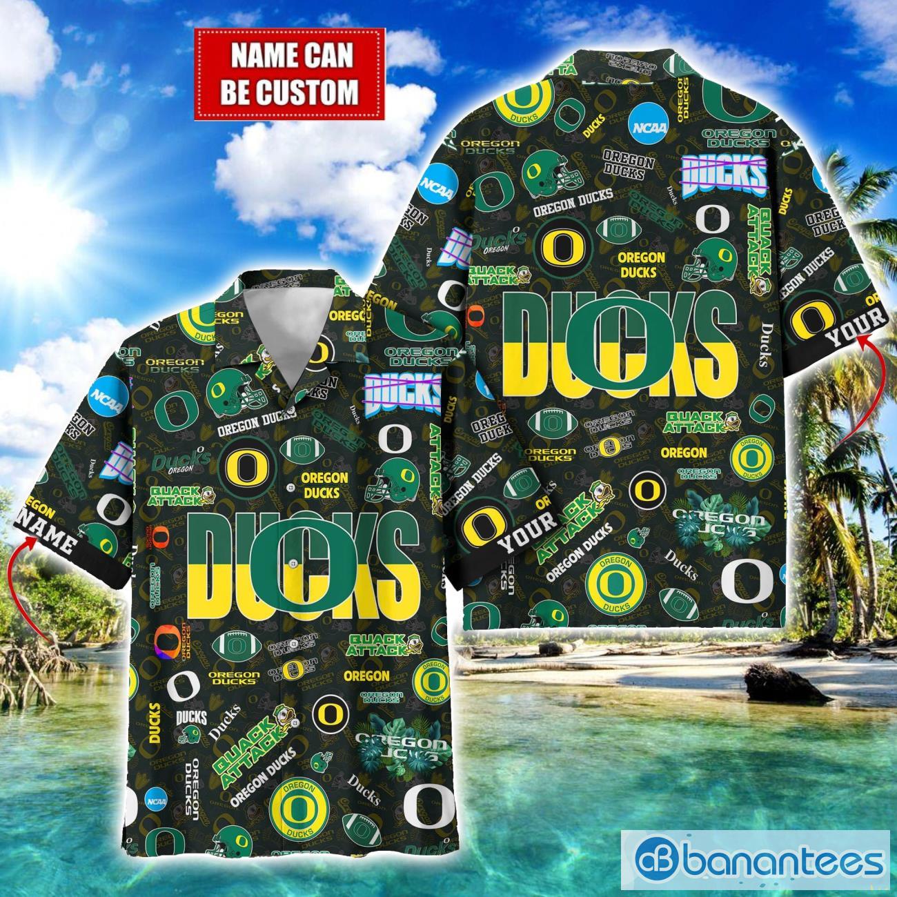 oregon ducks football beach shirts logo custom name hawaiian shirt image Oregon Ducks Football Beach Shirts Logo Custom Name Hawaiian Shirt Product Photo 1
