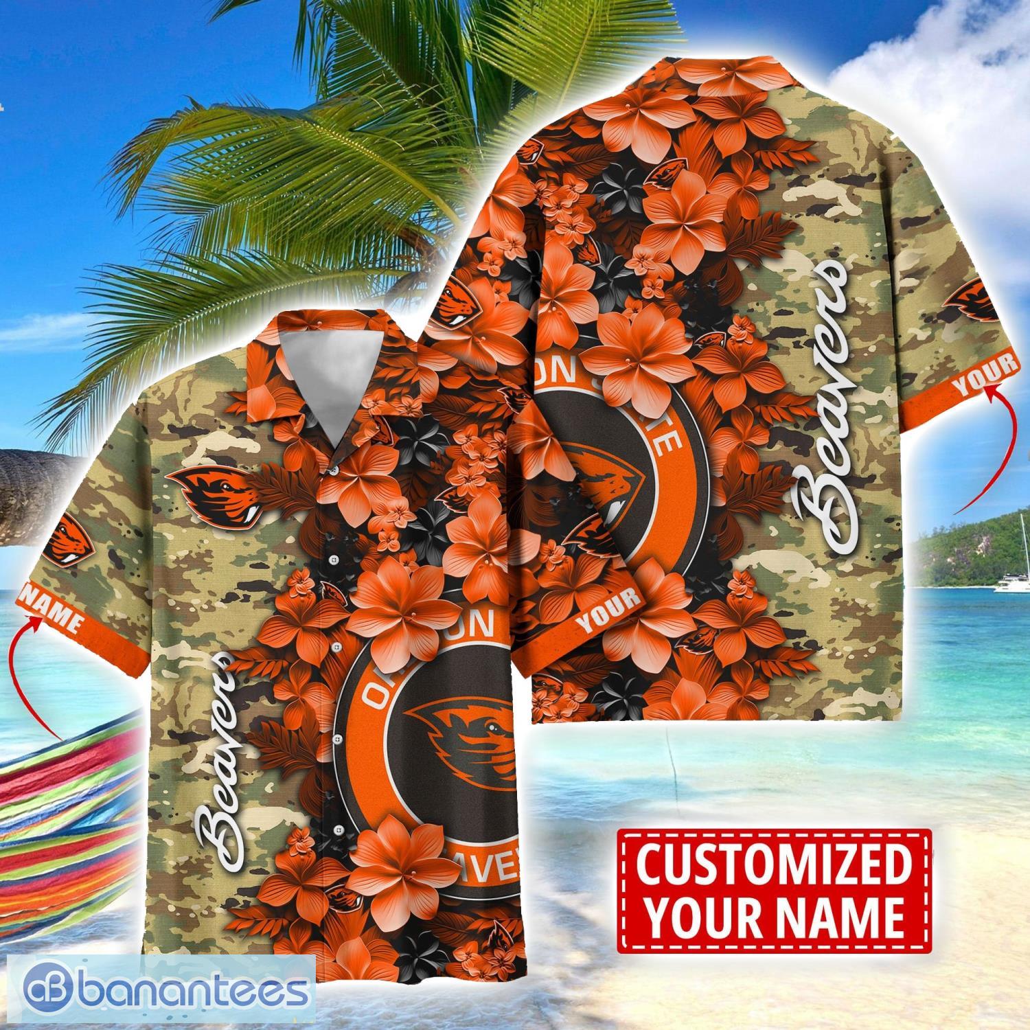 oregon state beavers custom name personalized camo flower pattern hawaiian shirt image Oregon State Beavers Custom Name Personalized Camo Flower Pattern Hawaiian Shirt Product Photo 1
