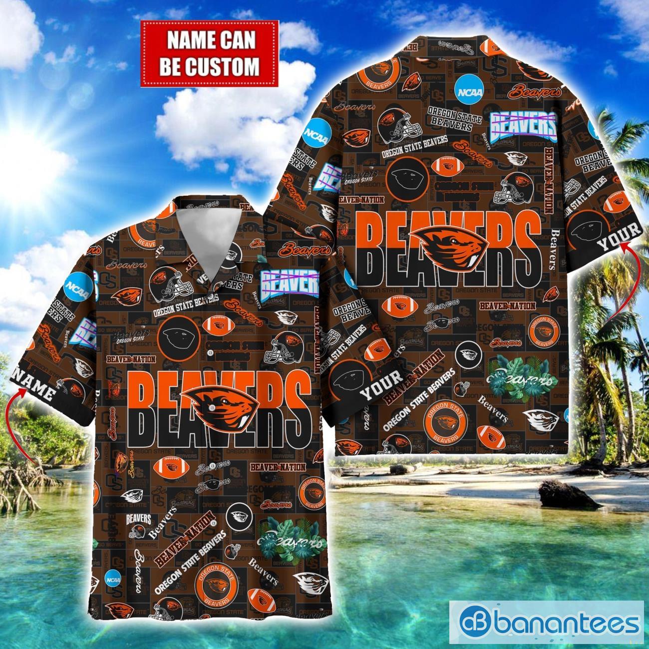 oregon state beavers football beach shirts logo custom name hawaiian shirt image Oregon State Beavers Football Beach Shirts Logo Custom Name Hawaiian Shirt Product Photo 1