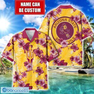 Arizona State Sun Devils Big Logo Custom Name Aloha Flower Hawaiian Shirt Trending Summer Product Photo 1