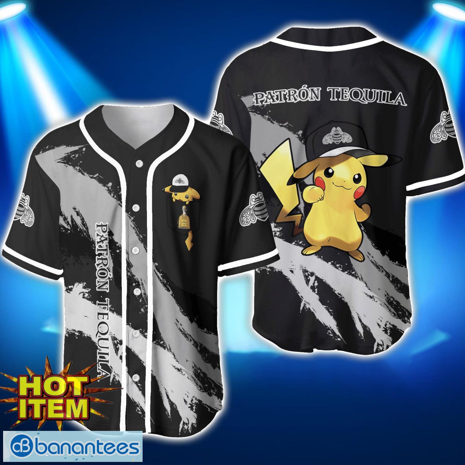 patron tequila pikachu pokemon lover 3d baseball jersey shirt image Patron Tequila Pikachu Pokemon Lover 3D Baseball Jersey Shirt Product Photo 1