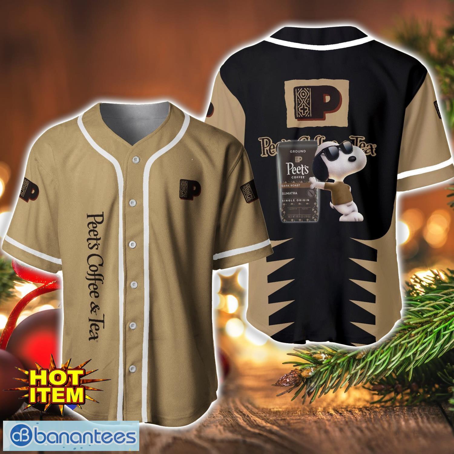peets coffee snoopy baseball jersey shirt for snoopy lovers gift ideas image Peet's Coffee Snoopy Baseball Jersey Shirt For Snoopy Lovers Gift Ideas Product Photo