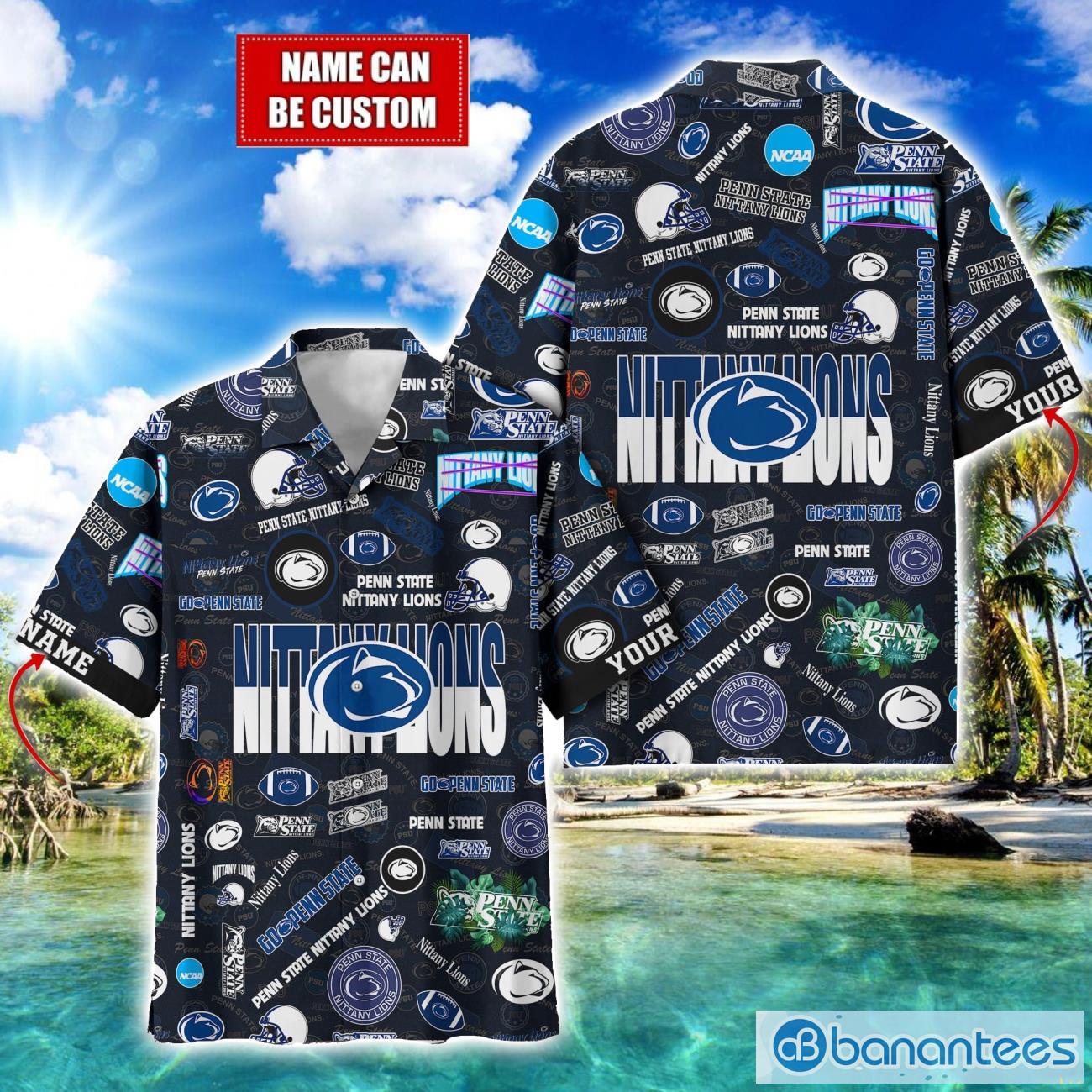 penn state nittany lions football beach shirts logo custom name hawaiian shirt image Penn State Nittany Lions Football Beach Shirts Logo Custom Name Hawaiian Shirt Product Photo 1