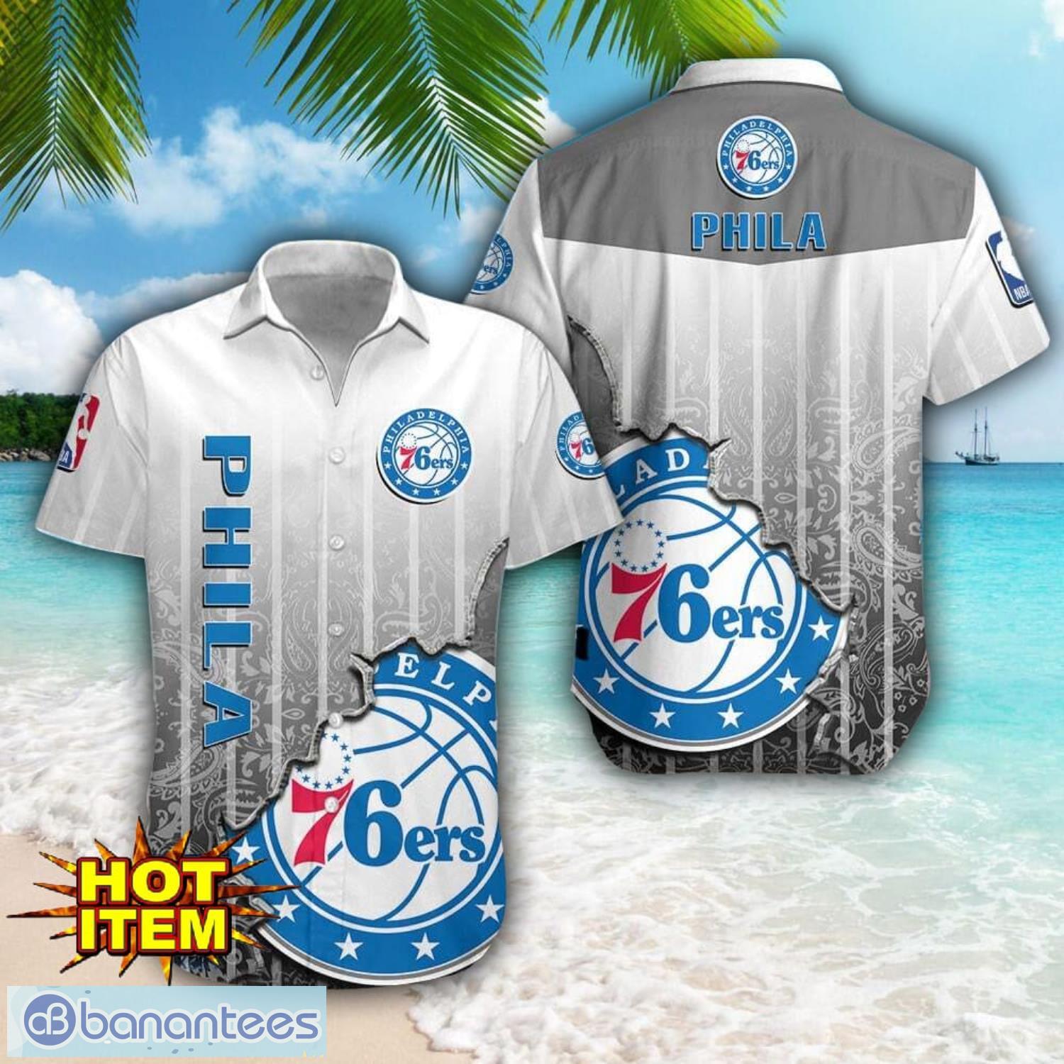 philadelphia 76ers logo broken wall printed 3d hawaiian shirt for fans image Philadelphia 76ers Logo Broken Wall Printed 3D Hawaiian Shirt For Fans Product Photo 1