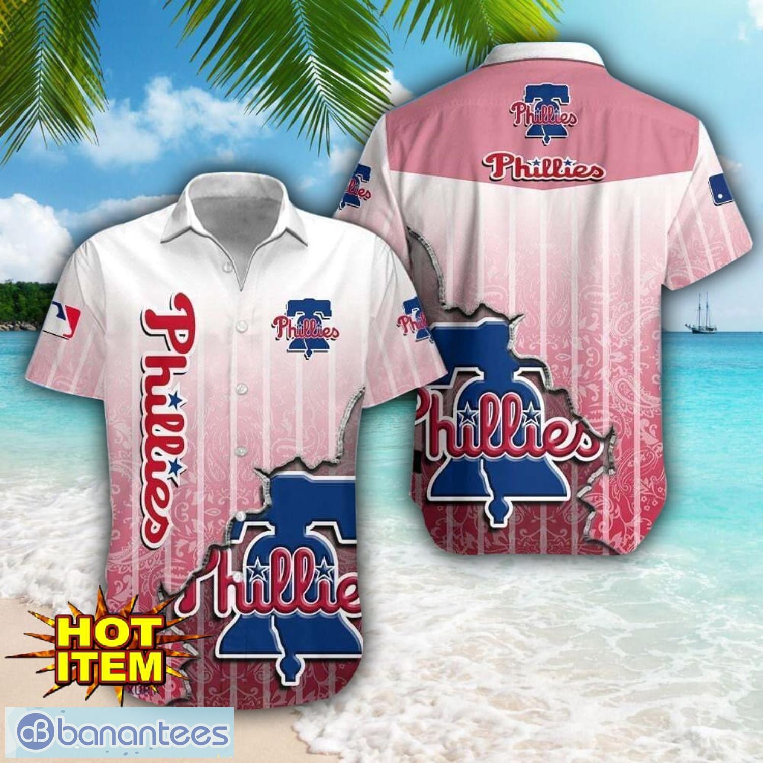 philadelphia phillies logo broken wall printed 3d hawaiian shirt for fans image Philadelphia Phillies Logo Broken Wall Printed 3D Hawaiian Shirt For Fans Product Photo 1