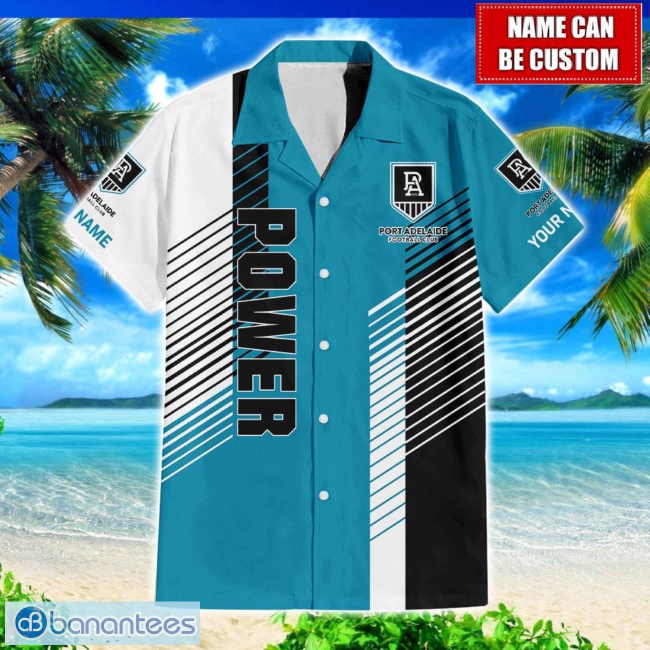 port adelaide afl custom name hawaiian shirt for men and women beach gift image Port Adelaide AFL Custom Name Hawaiian Shirt For Men And Women Beach Gift Product Photo 1