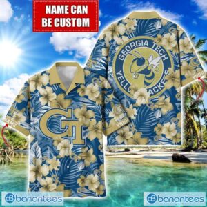 Georgia Tech Yellow Jackets Big Logo Custom Name Aloha Flower Hawaiian Shirt Trending Summer Product Photo 1