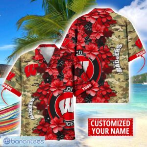 Wisconsin Badgers Custom Name Personalized Camo Flower Pattern Hawaiian Shirt Product Photo 1