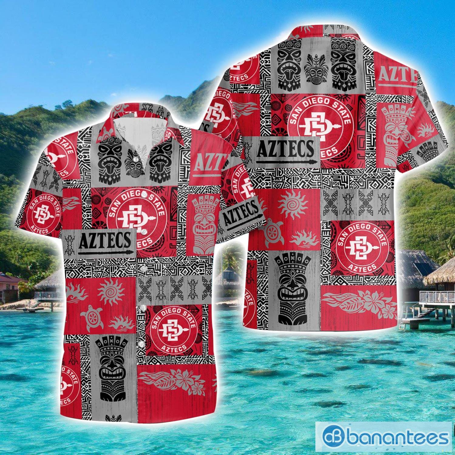 san diego state aztecs tiki vintage patterns hawaiian shirt summer gift image San Diego State Aztecs Tiki Vintage Patterns Hawaiian Shirt Summer Gift Product Photo 1