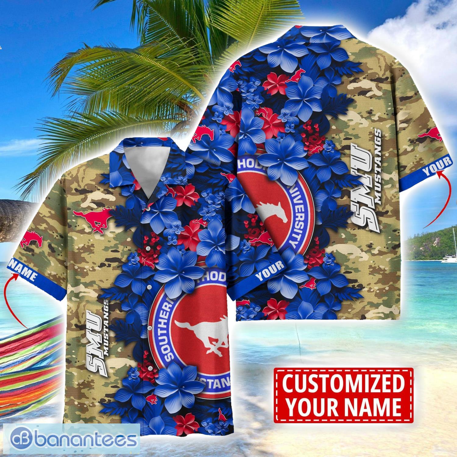 smu mustangs custom name personalized camo flower pattern hawaiian shirt image SMU Mustangs Custom Name Personalized Camo Flower Pattern Hawaiian Shirt Product Photo 1