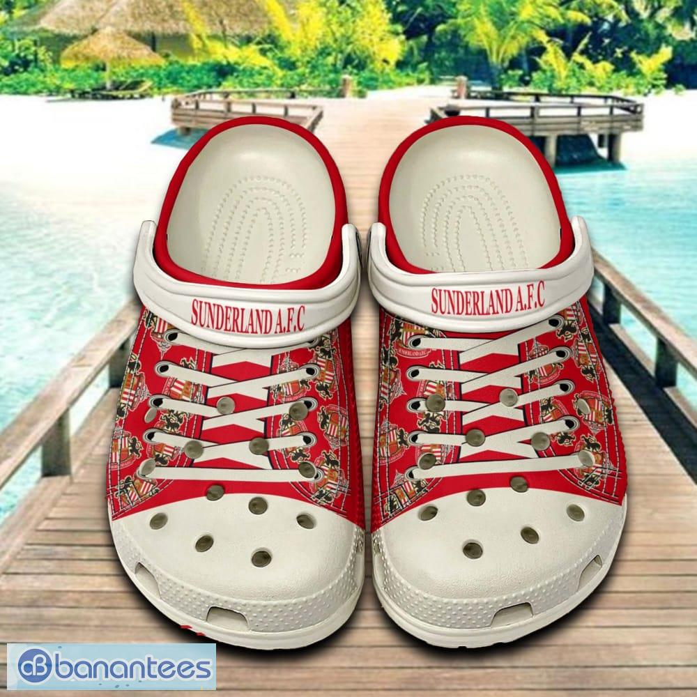 sunderland afc 3d clog shoes for fans summer beach all over print image Sunderland A.F.C 3D Clog Shoes For Fans Summer Beach All Over Print - Sunderland A.F.C 3D Clog Shoes For Fans Summer Beach All Over Print