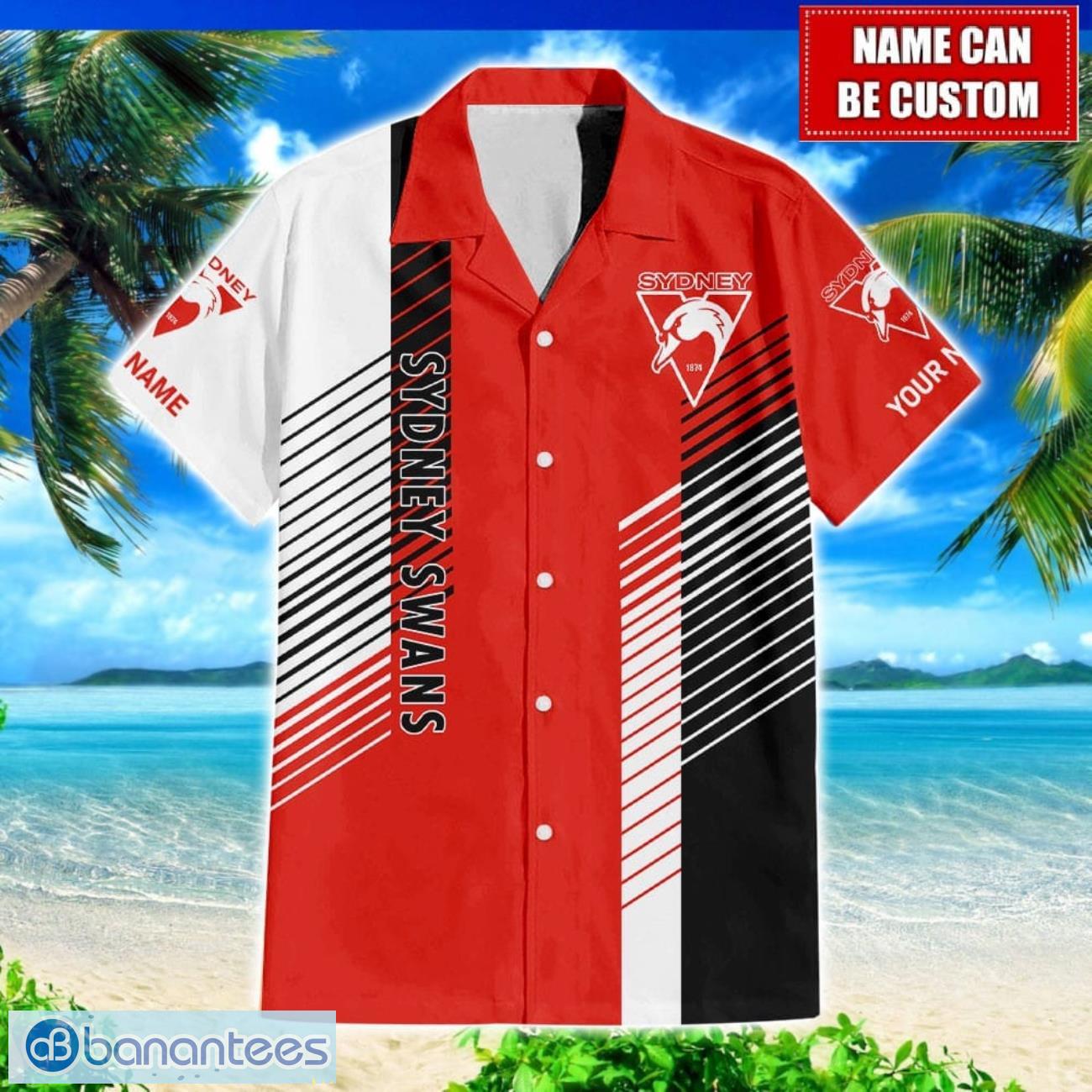 sydney swans afl custom name hawaiian shirt for men and women beach gift image Sydney Swans AFL Custom Name Hawaiian Shirt For Men And Women Beach Gift Product Photo 1