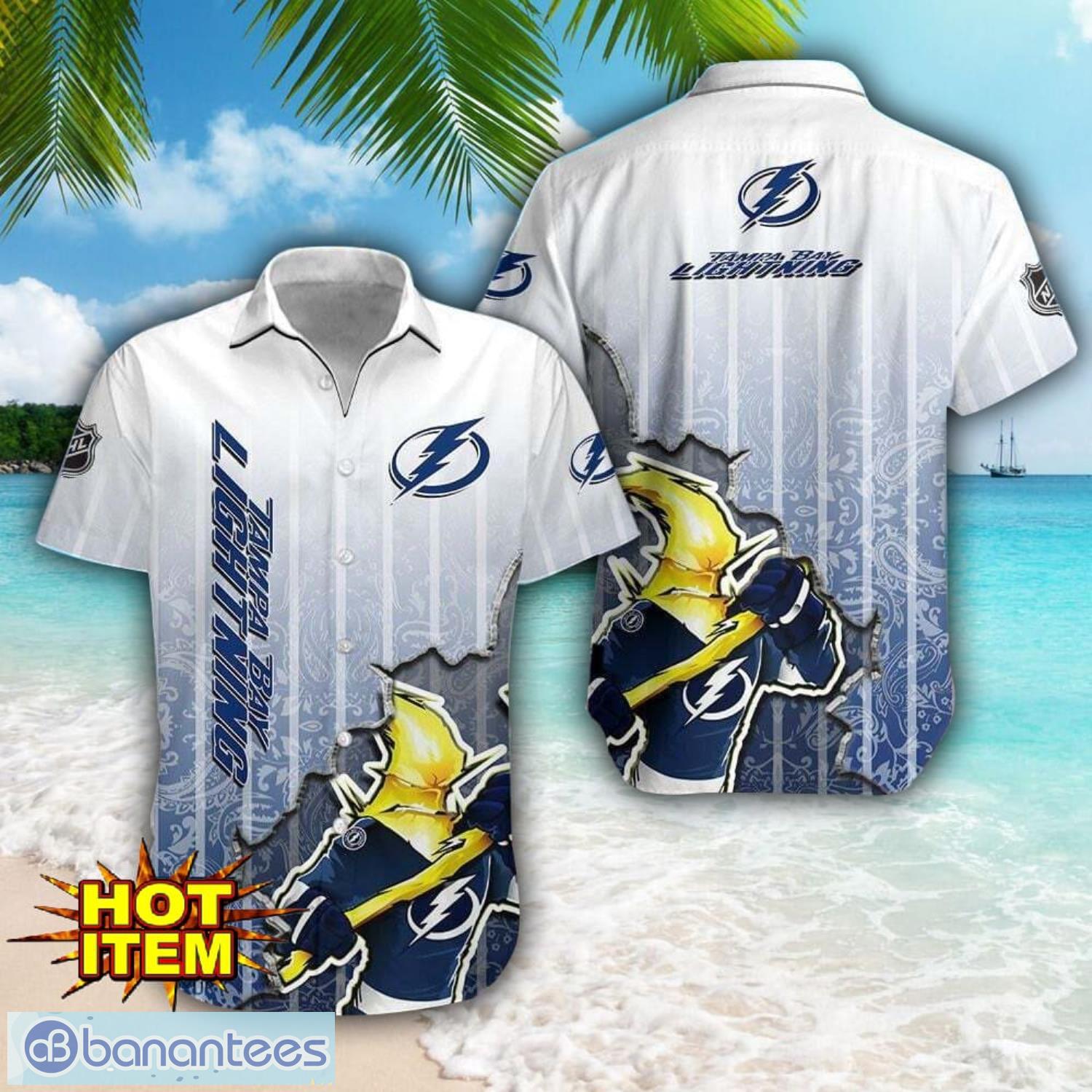 tampa bay lightning logo broken wall printed 3d hawaiian shirt for fans image Tampa Bay Lightning Logo Broken Wall Printed 3D Hawaiian Shirt For Fans Product Photo 1