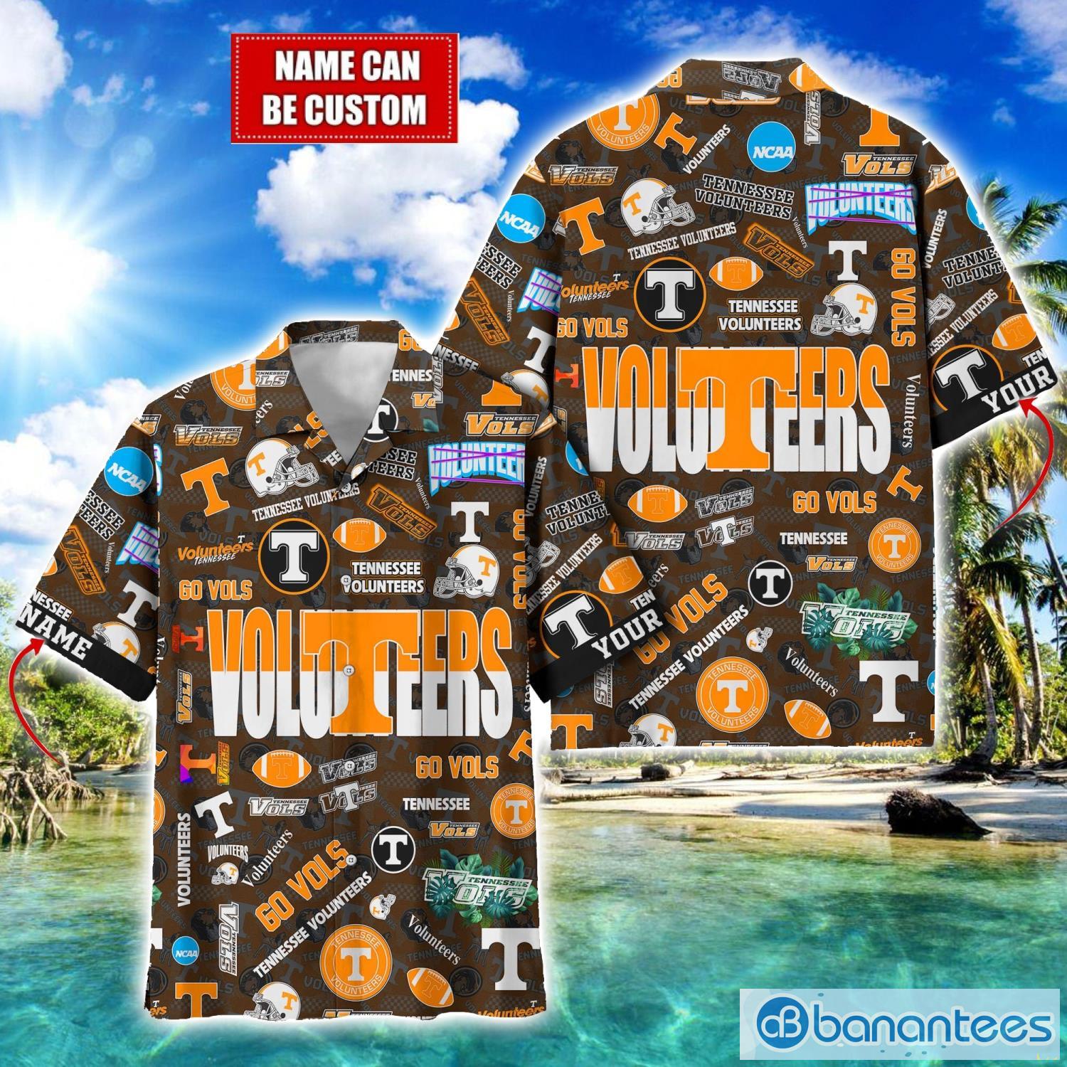 tennessee volunteers football beach shirts logo custom name hawaiian shirt image Tennessee Volunteers Football Beach Shirts Logo Custom Name Hawaiian Shirt Product Photo 1