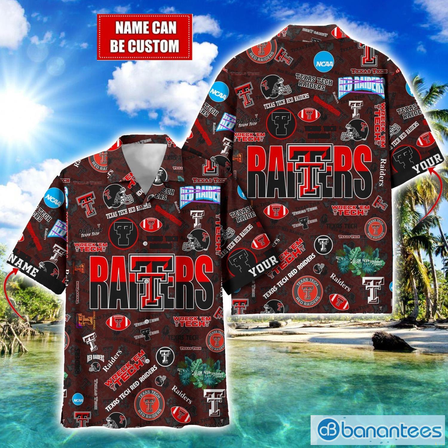 texas tech red raiders football beach shirts logo custom name hawaiian shirt image Texas Tech Red Raiders Football Beach Shirts Logo Custom Name Hawaiian Shirt Product Photo 1